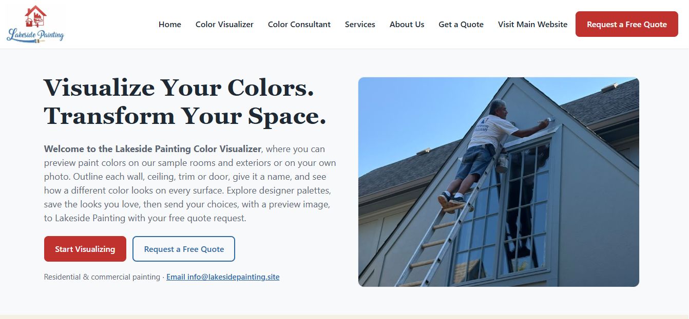 Screenshot of the Lakeside Painting Color Visualizer website home page
